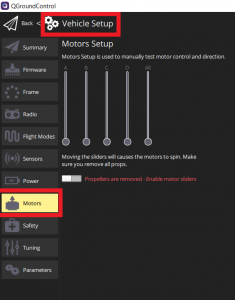 Motor test in QGroundControl
